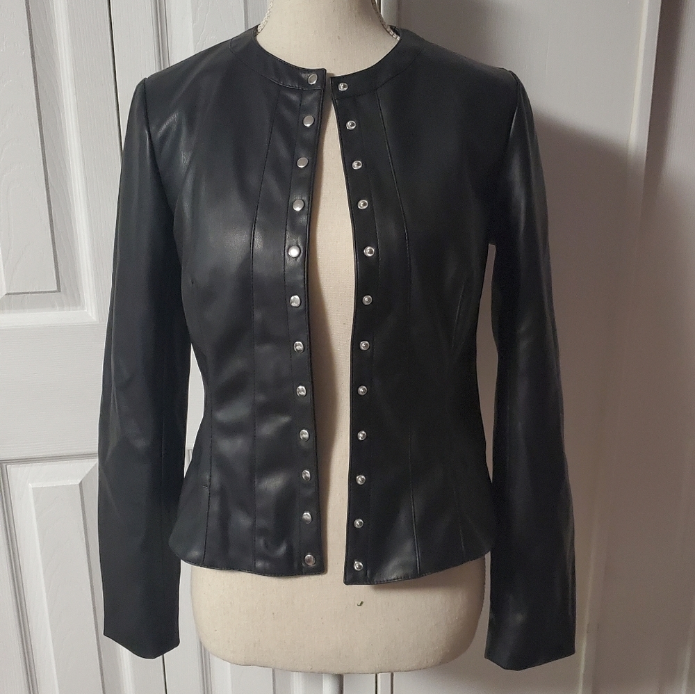 Zara faux leather snap front jacket